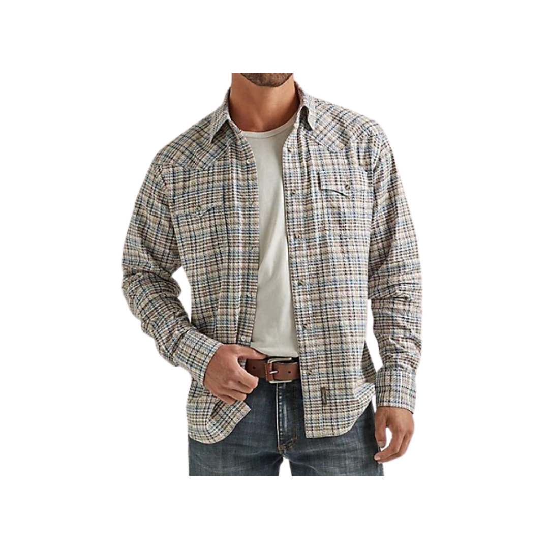Wrangler Men's Retro Premium Long Sleeve Snap Plaid Haze Shirt