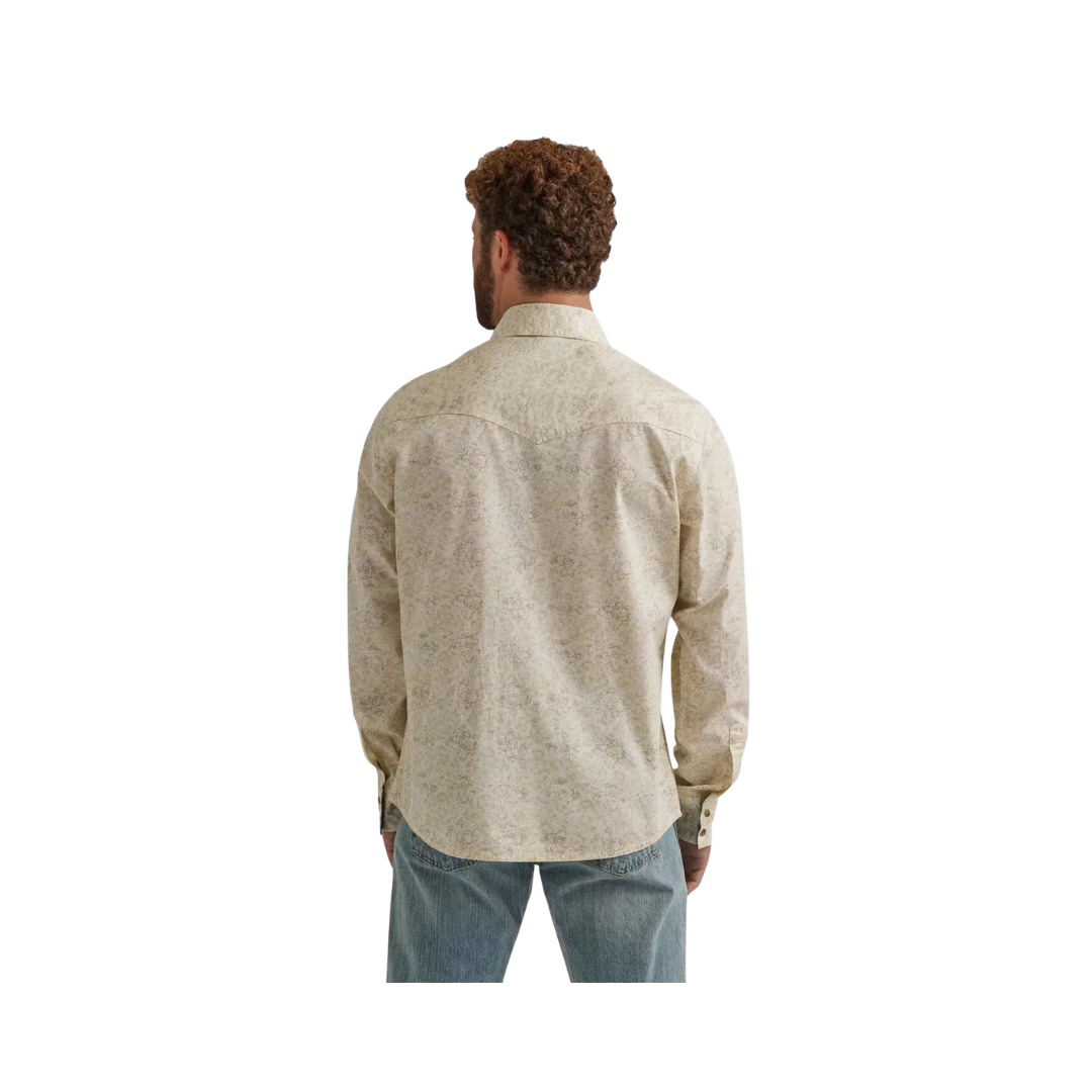 Wrangler Men's Premium Long Sleeve Snap Print White Shirt
