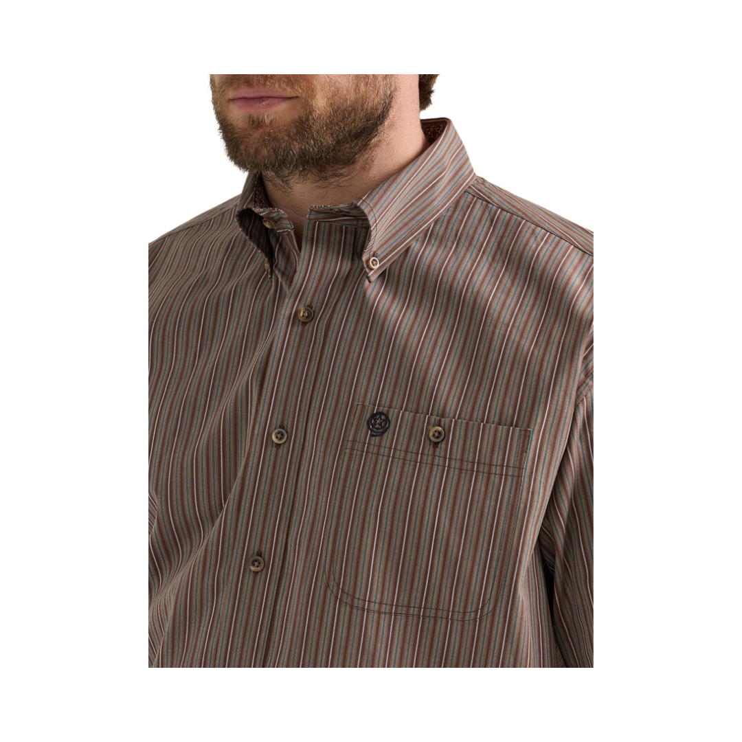 Wrangler Men's George Strait Brown Stripe Shirt