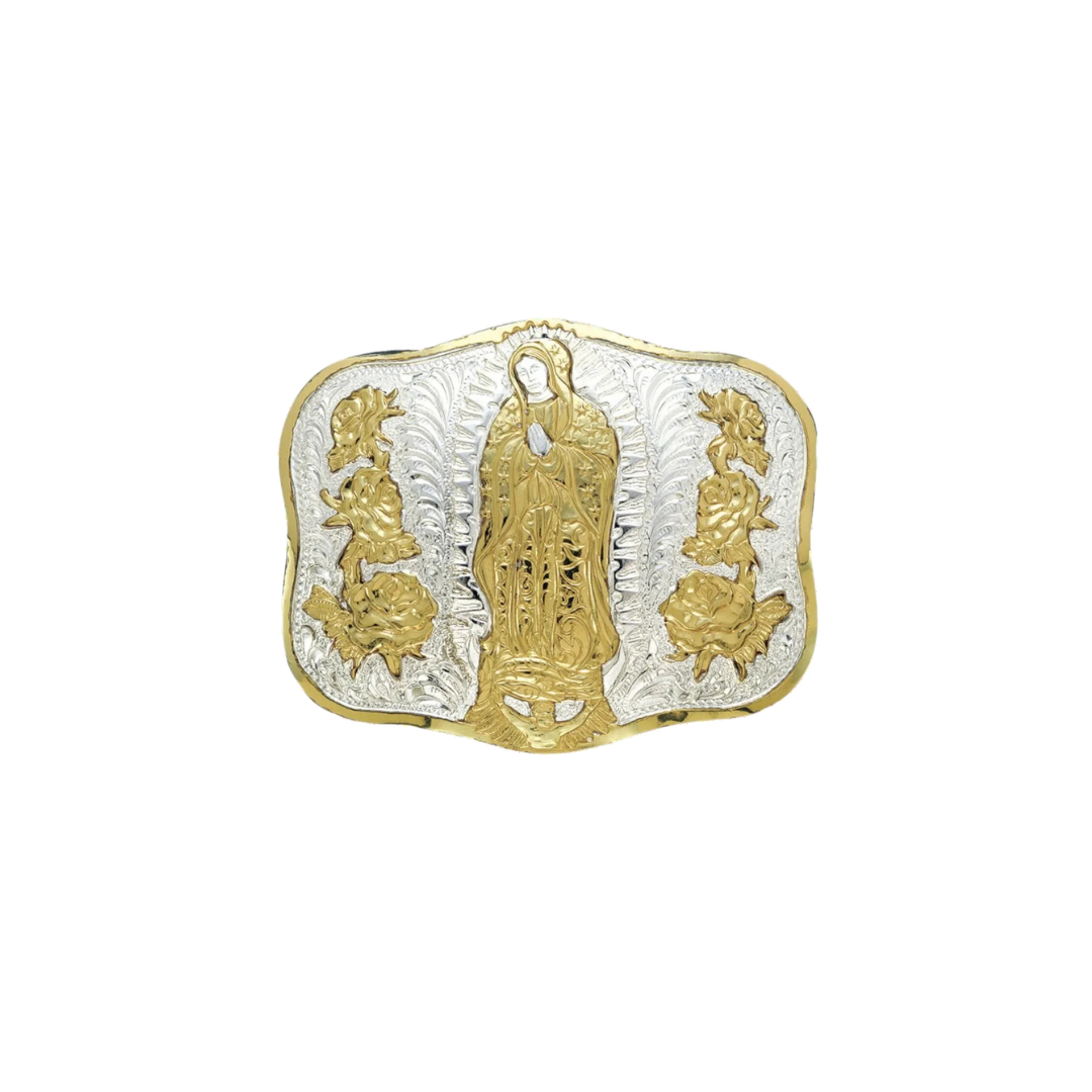 M&F Crumrine Virgin Mary Gold & Silver Belt Buckle