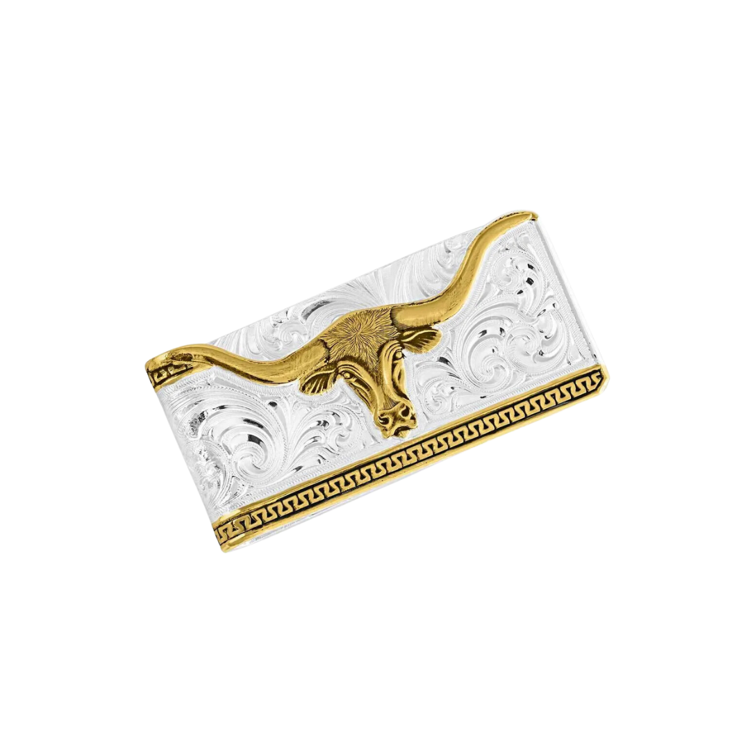 Montana Men's Two-Tone Carved Longhorn Money Clip