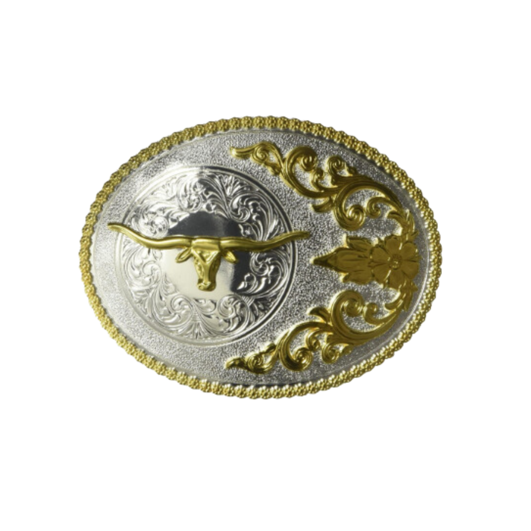 Nocona Men's Oval Floral Longhorn Grey Buckle