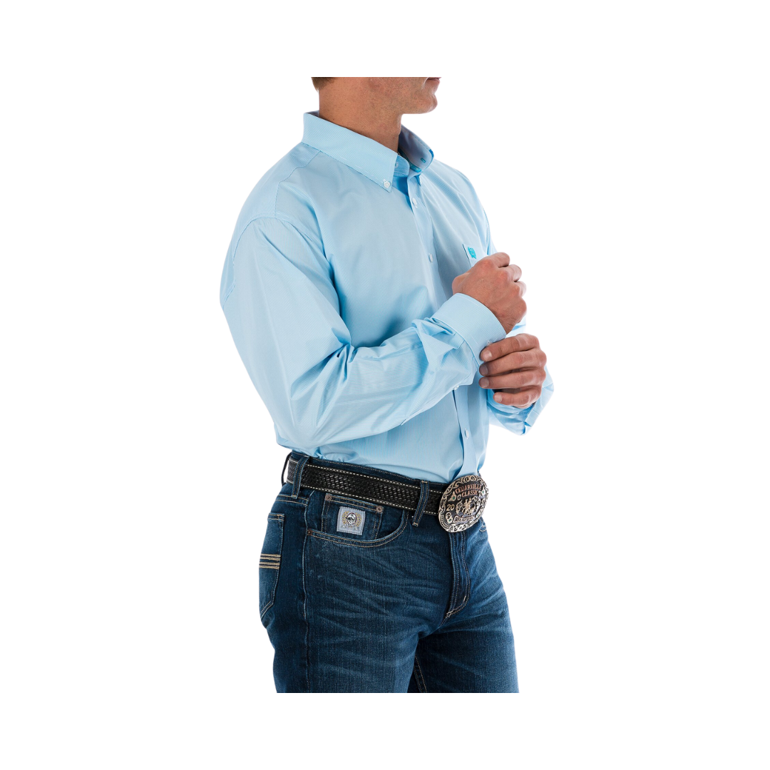 Cinch Men's Tencel Micro Stripe Button Down Western Light Blue Shirt