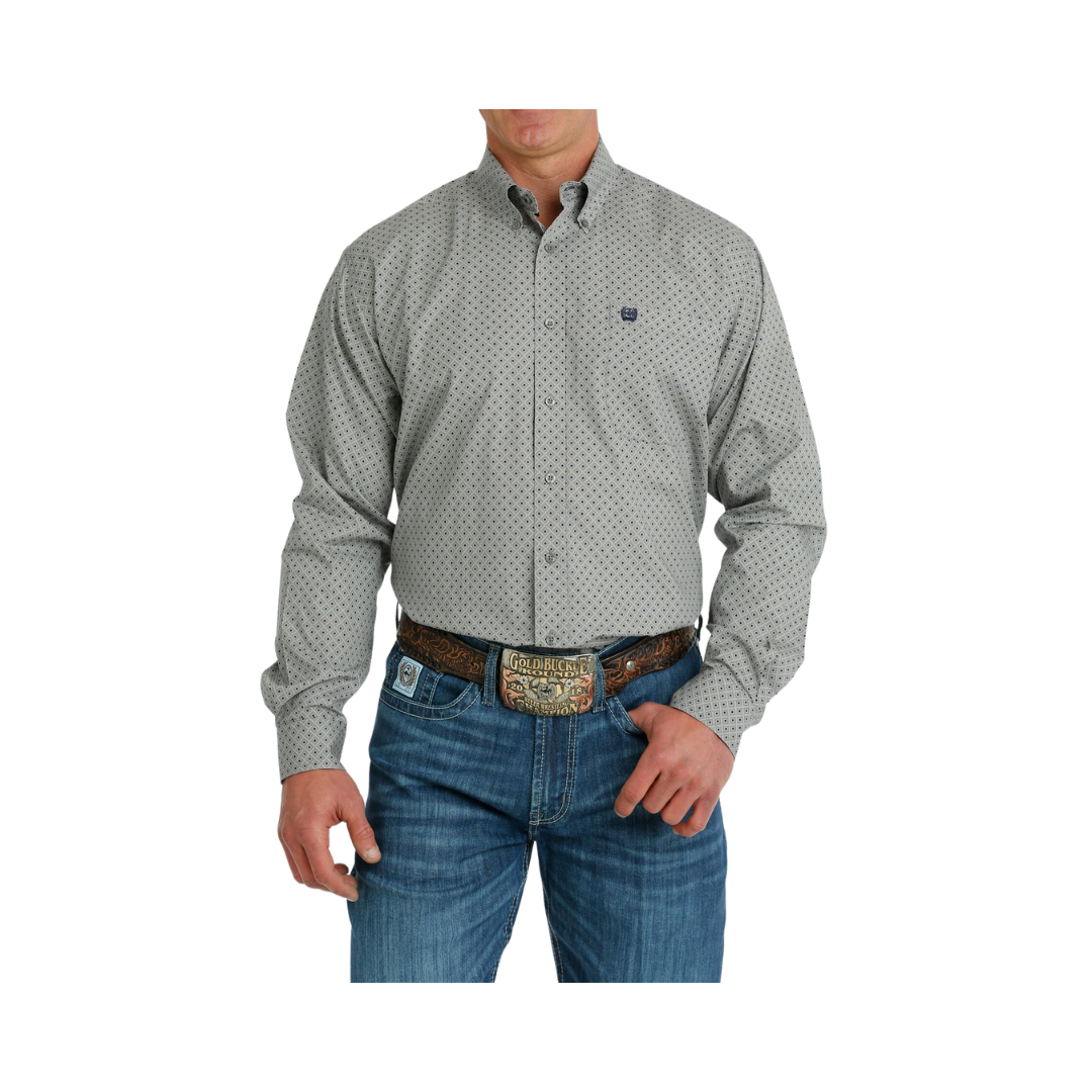 Cinch Men's Geometric Print Button Down Western Navy Gray Shirt