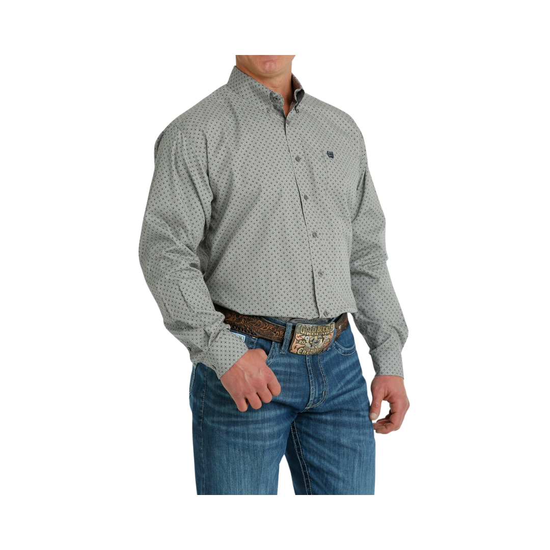 Cinch Men's Geometric Print Button Down Western Navy Gray Shirt