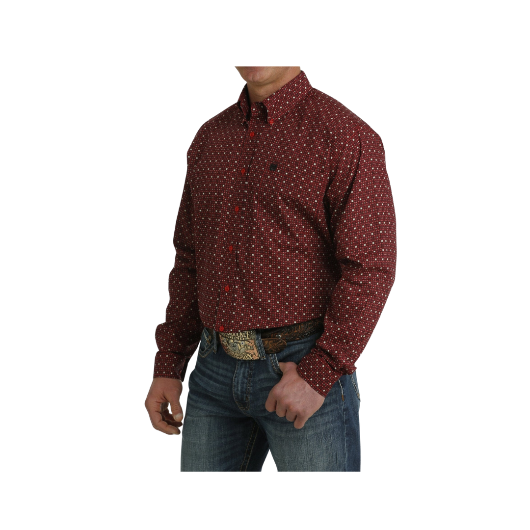 Cinch Men's Geometric Print Long Sleeve Button Down Western Red Shirt