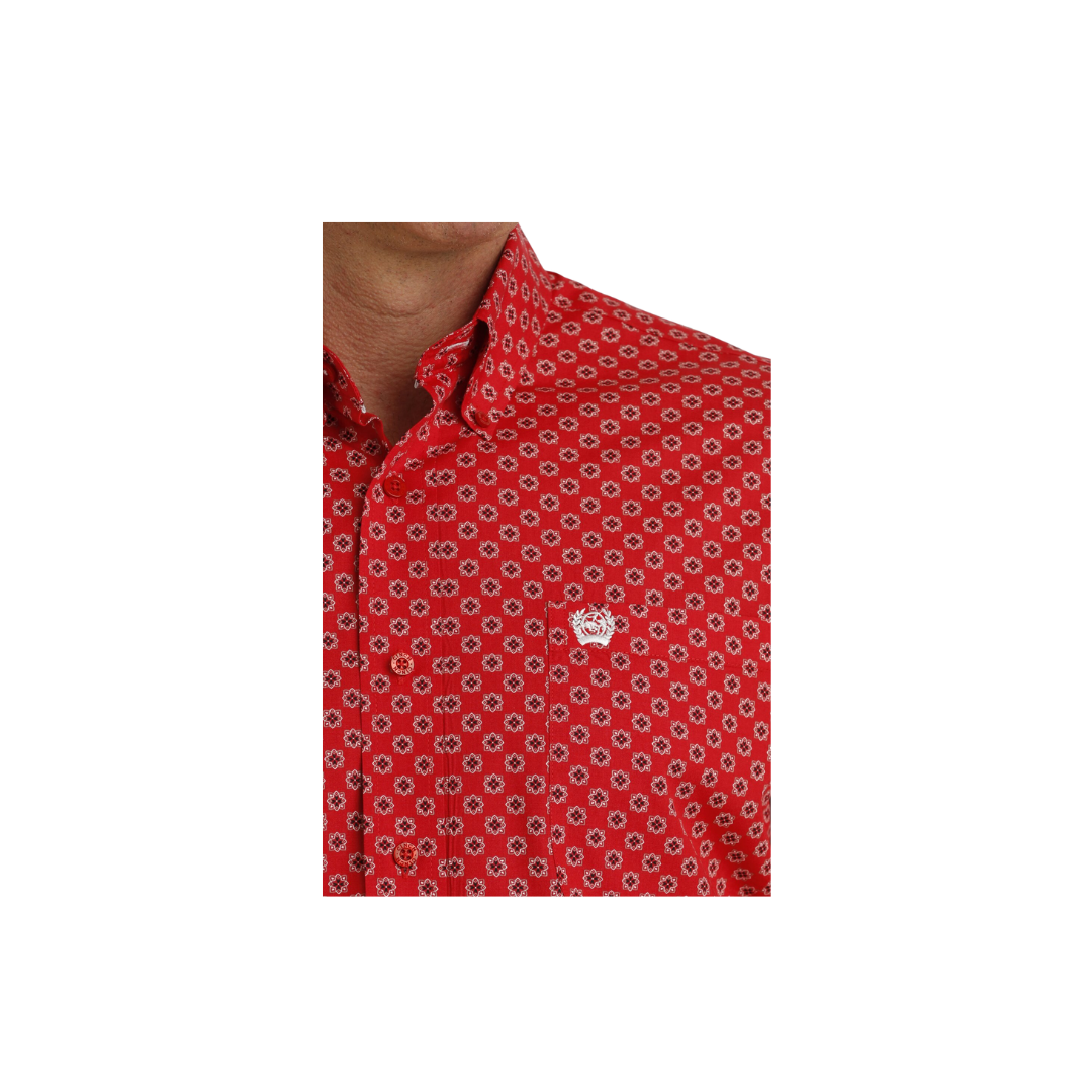 Cinch Men's Medallion Print Button Down Western Red White Shirt