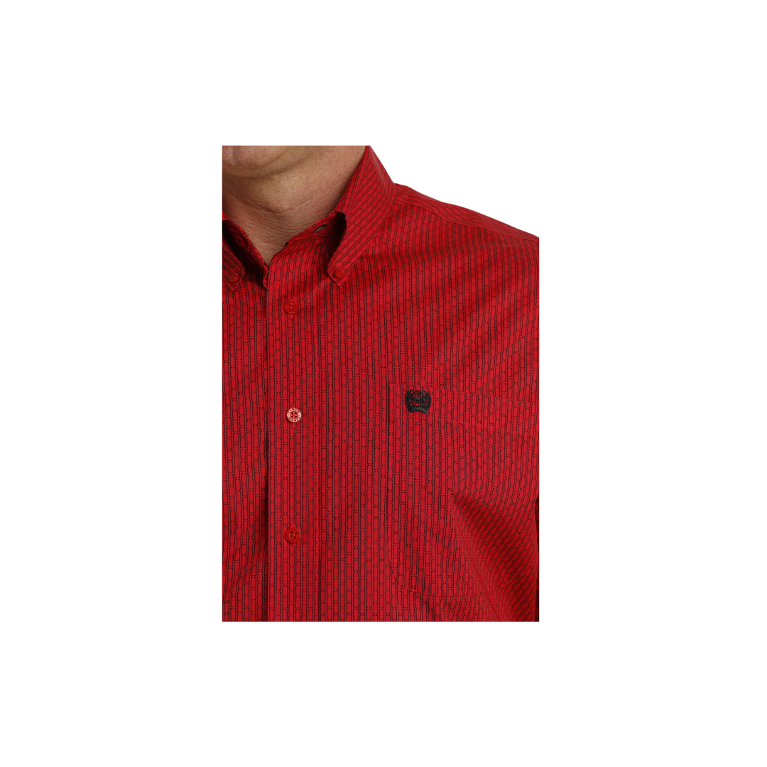 Cinch Men's Stretch Geometric Print Button Down Western Red Shirt