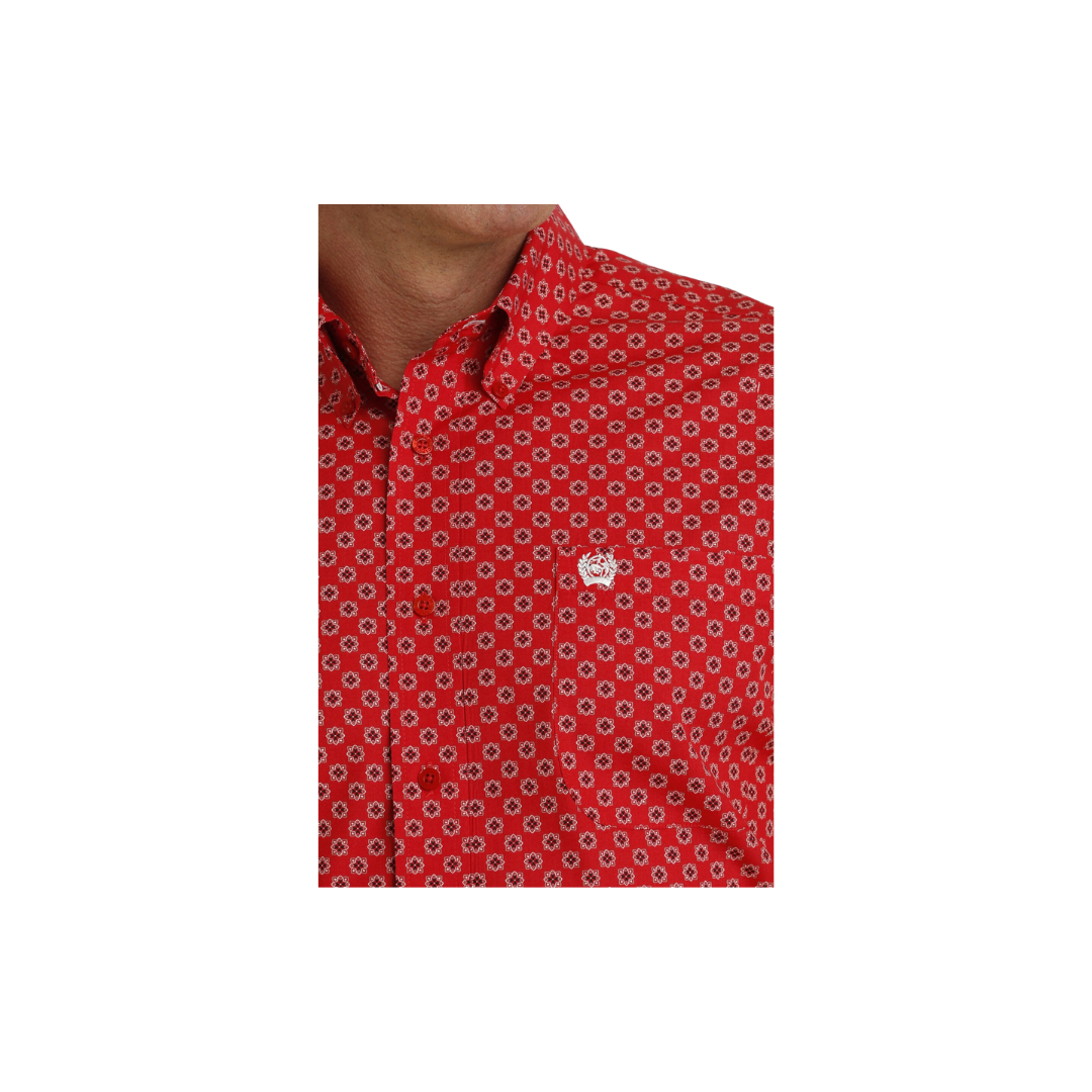 Cinch Men's Medallion Print Button Down Western Red White Shirt
