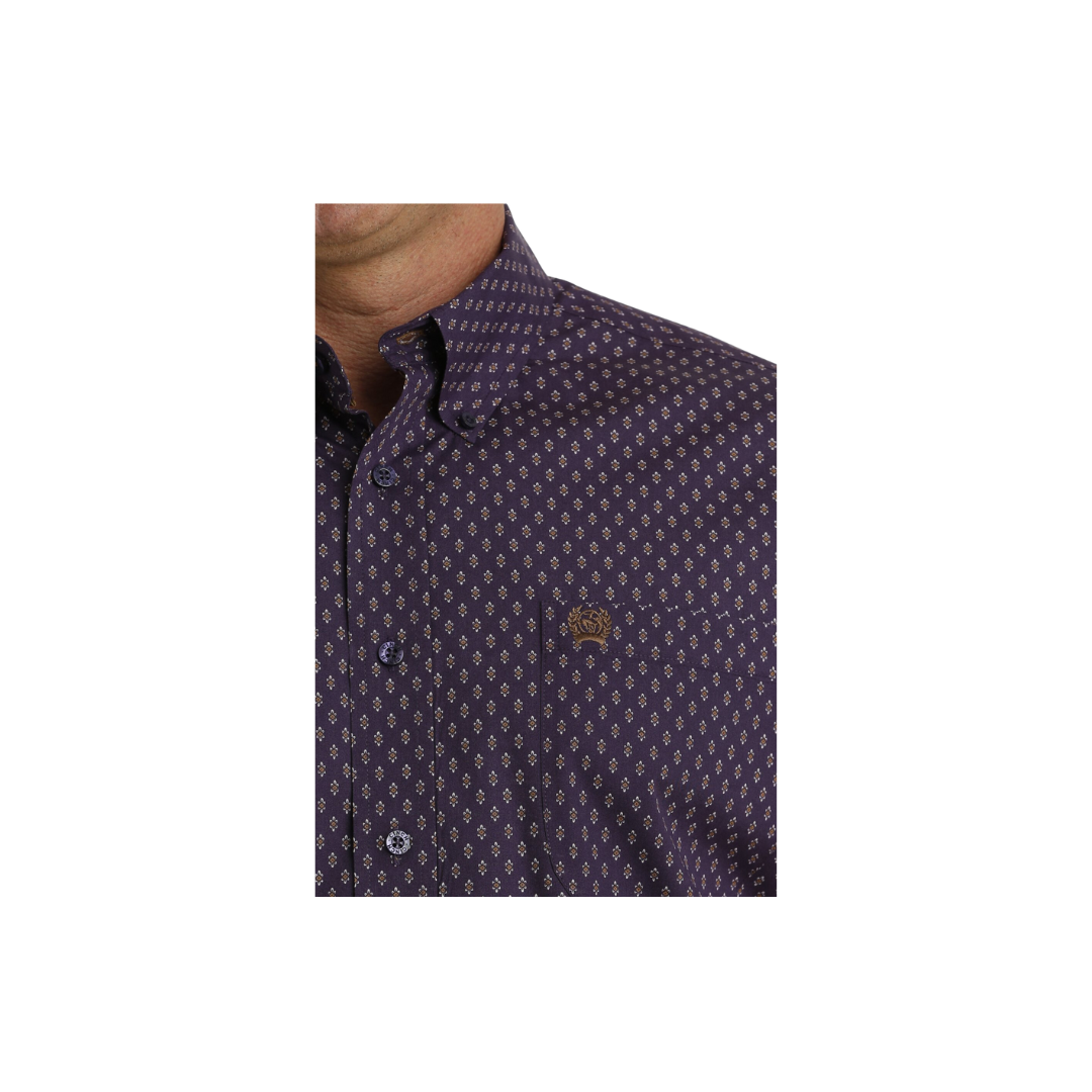 Cinch Men's Geometric Print Short Sleeve Western Purple Brown Shirt