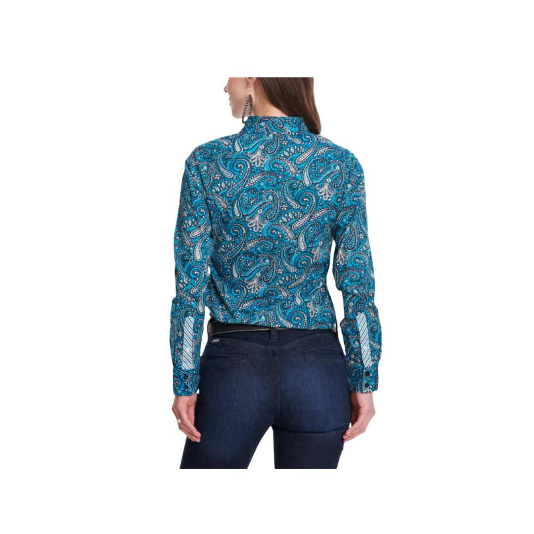Cinch Women's Paisley Long Sleeve Western Turquoise & Navy Shirt