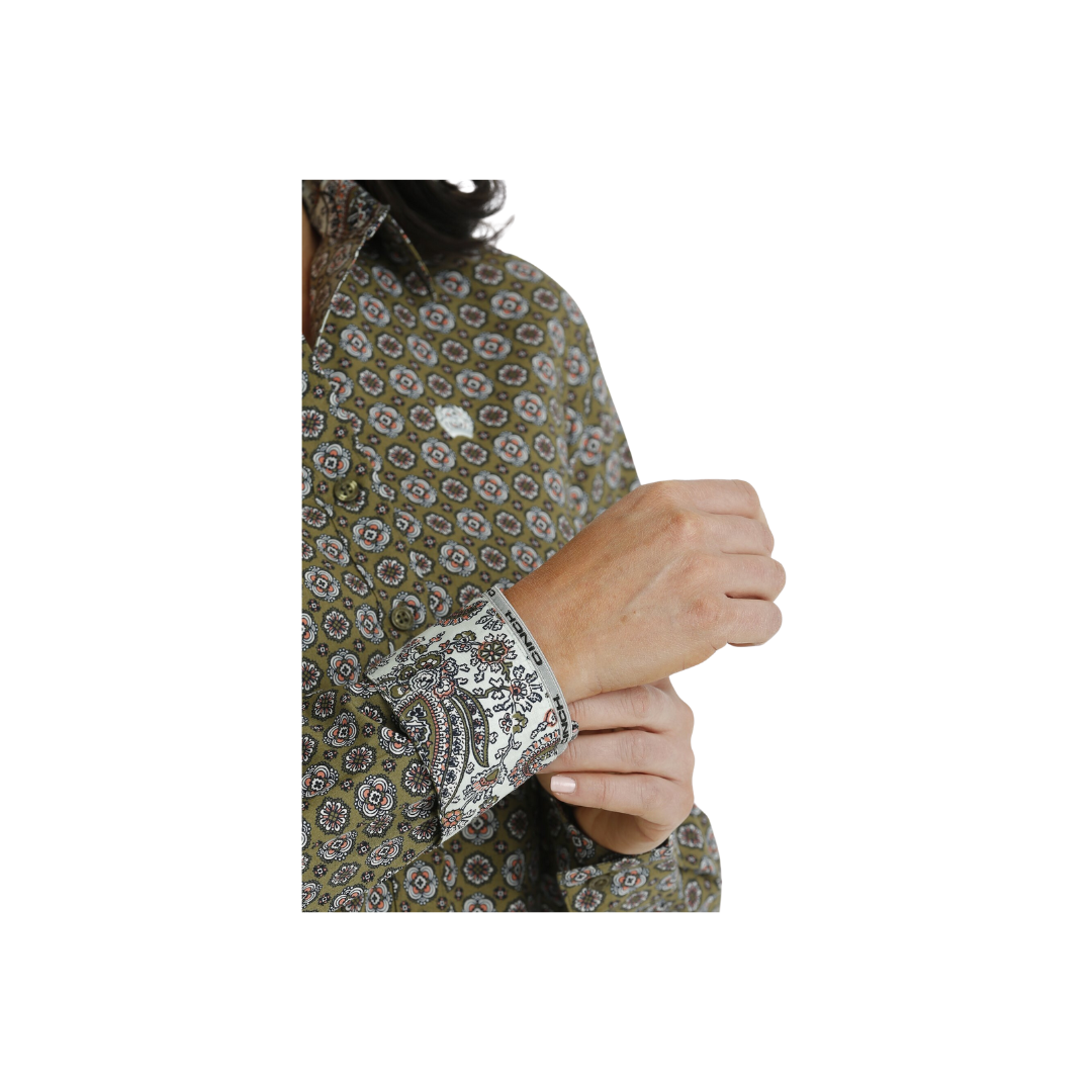 Cinch Women's Button Down Western Olive Shirt