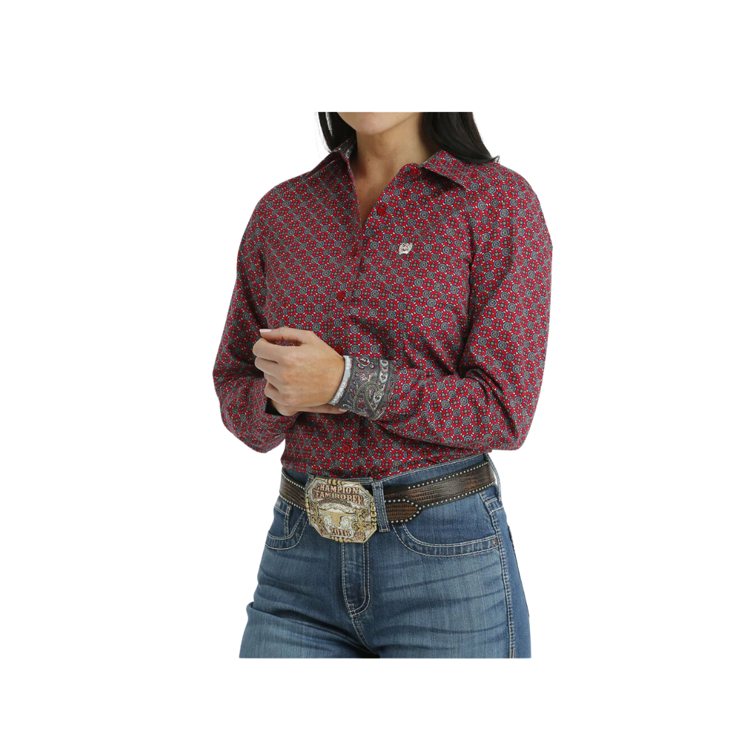 Cinch Women's Long Sleeve Western Button Print Red Shirt