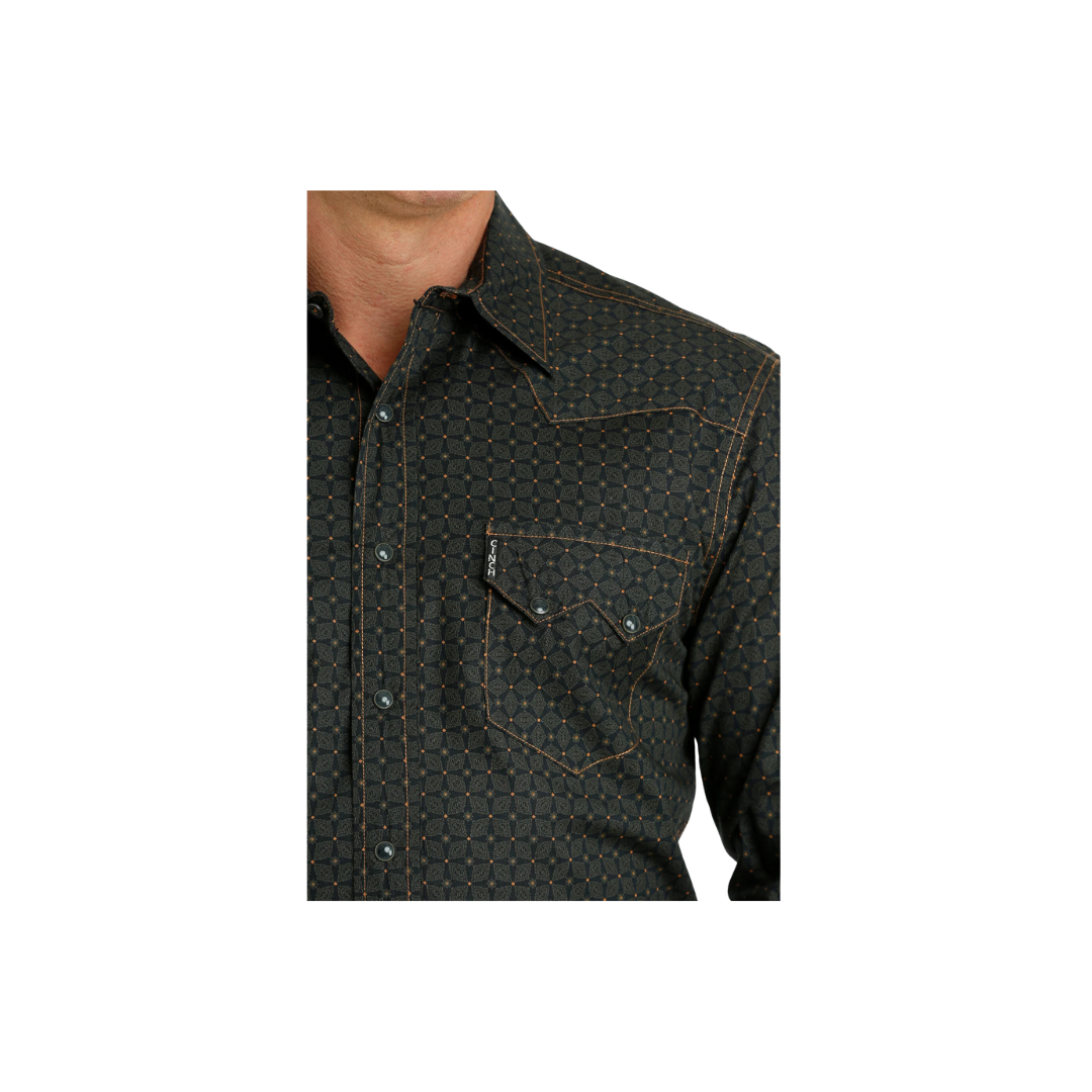 Cinch Men's Modern Print Button Down Black Shirt