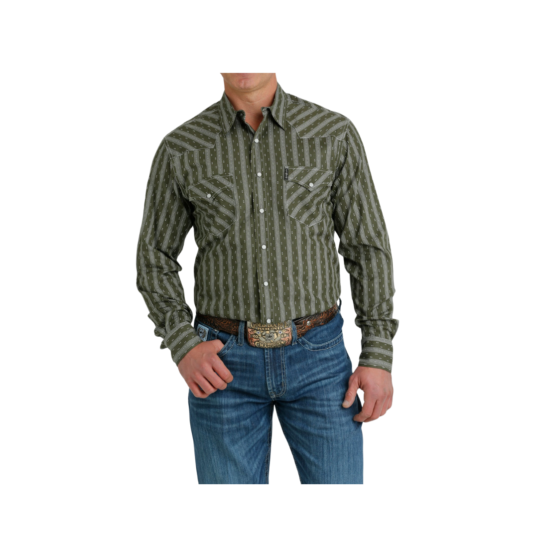 Cinch Men's Modern Fit Snap Western Olive Shirt