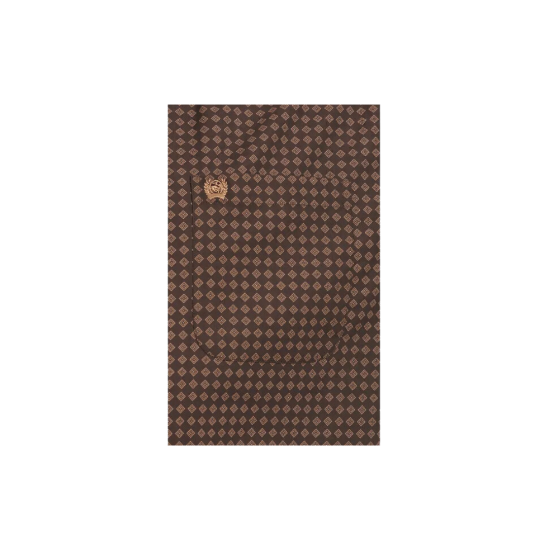 Cinch Men's Tan Diamond Print Long Sleeve Western Chocolate Brown Shirt