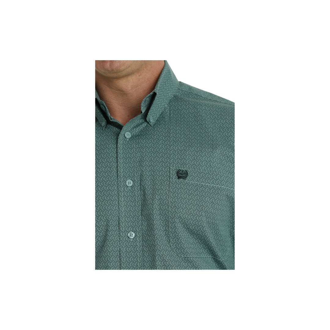 Cinch Men's Stretch Geometric Print Button Down Western Turquoise Green Shirt