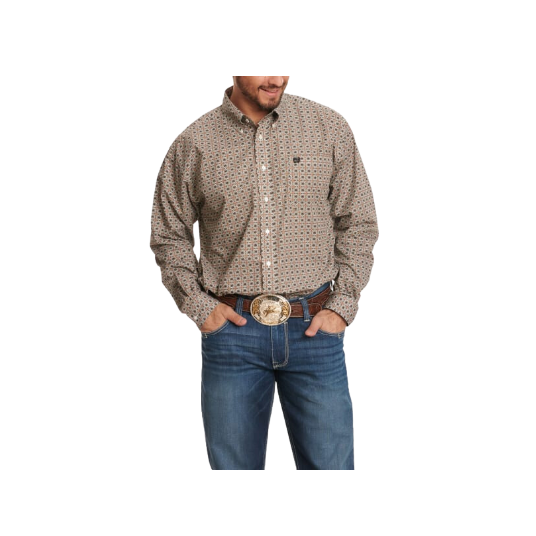 Cinch Men's Long Sleeve Western Medallion Print White Shirt