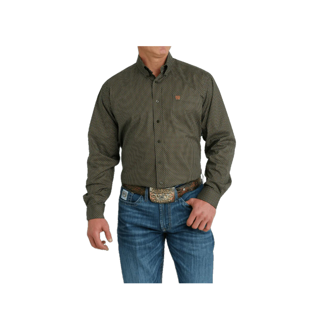 Cinch Men's Stretch Geometric Print Long Sleeve Button Western Olive Shirt