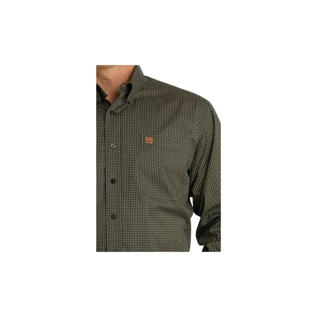Cinch Men's Stretch Geometric Print Long Sleeve Button Western Olive Shirt