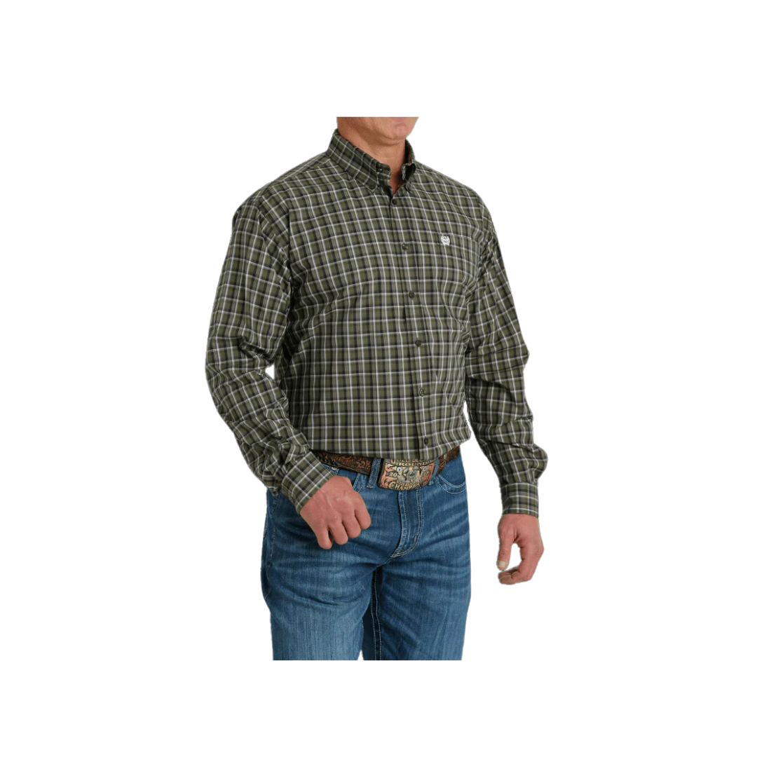 Cinch Men's Plaid Long Sleeve Button Down Western Olive Shirt