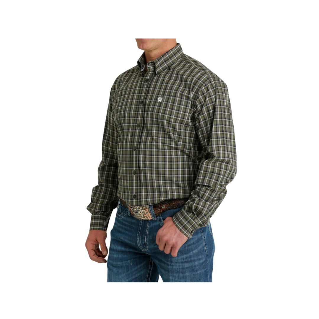 Cinch Men's Plaid Long Sleeve Button Down Western Olive Shirt