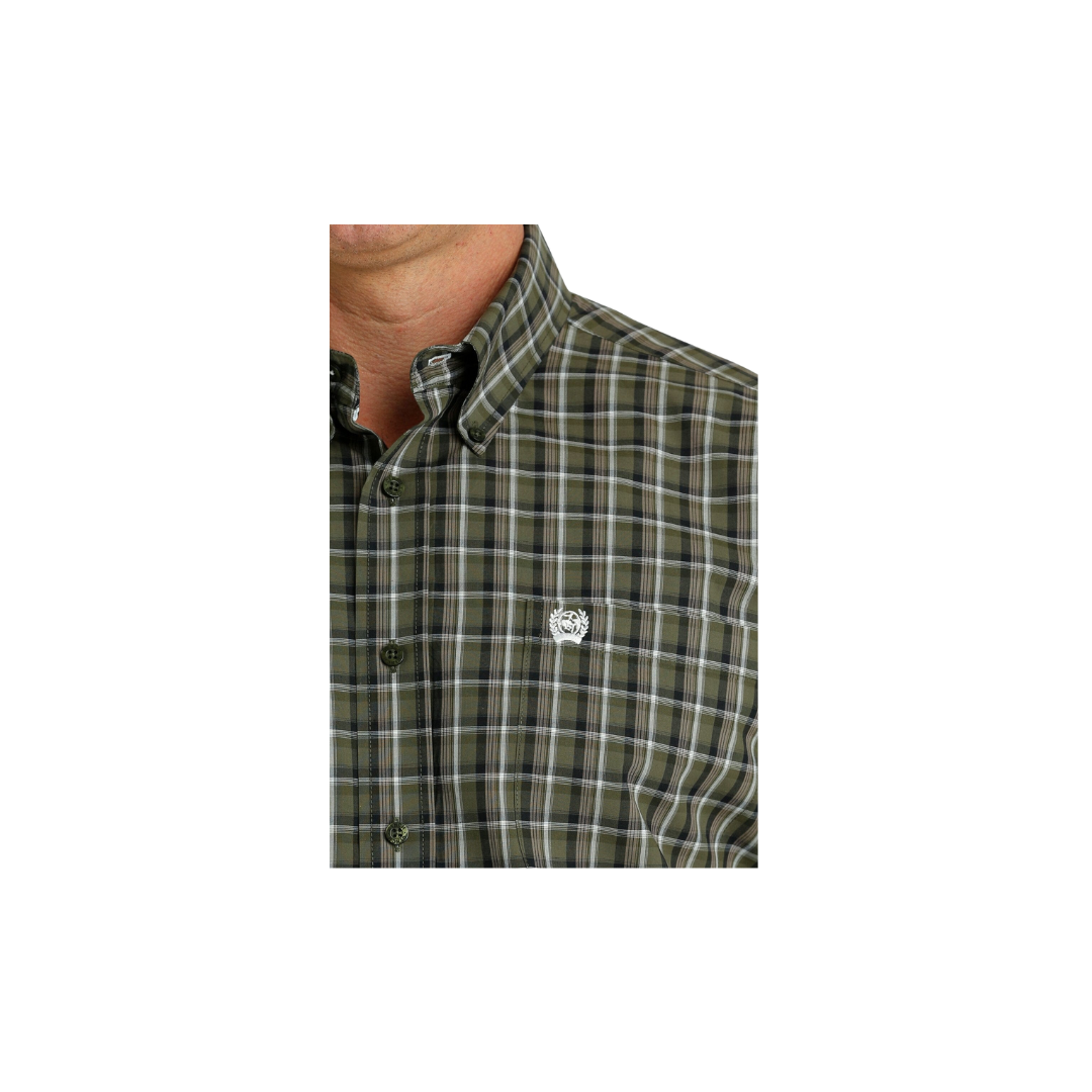 Cinch Men's Plaid Long Sleeve Button Down Western Olive Shirt