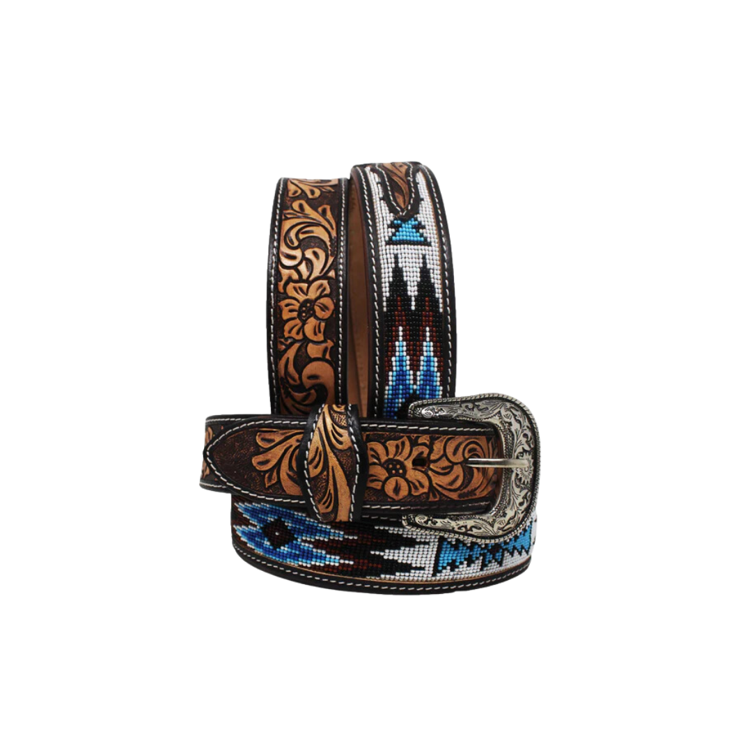 Challenger Men's Western Rodeo Heavy Duty Beaded Full Grain Leather Belt
