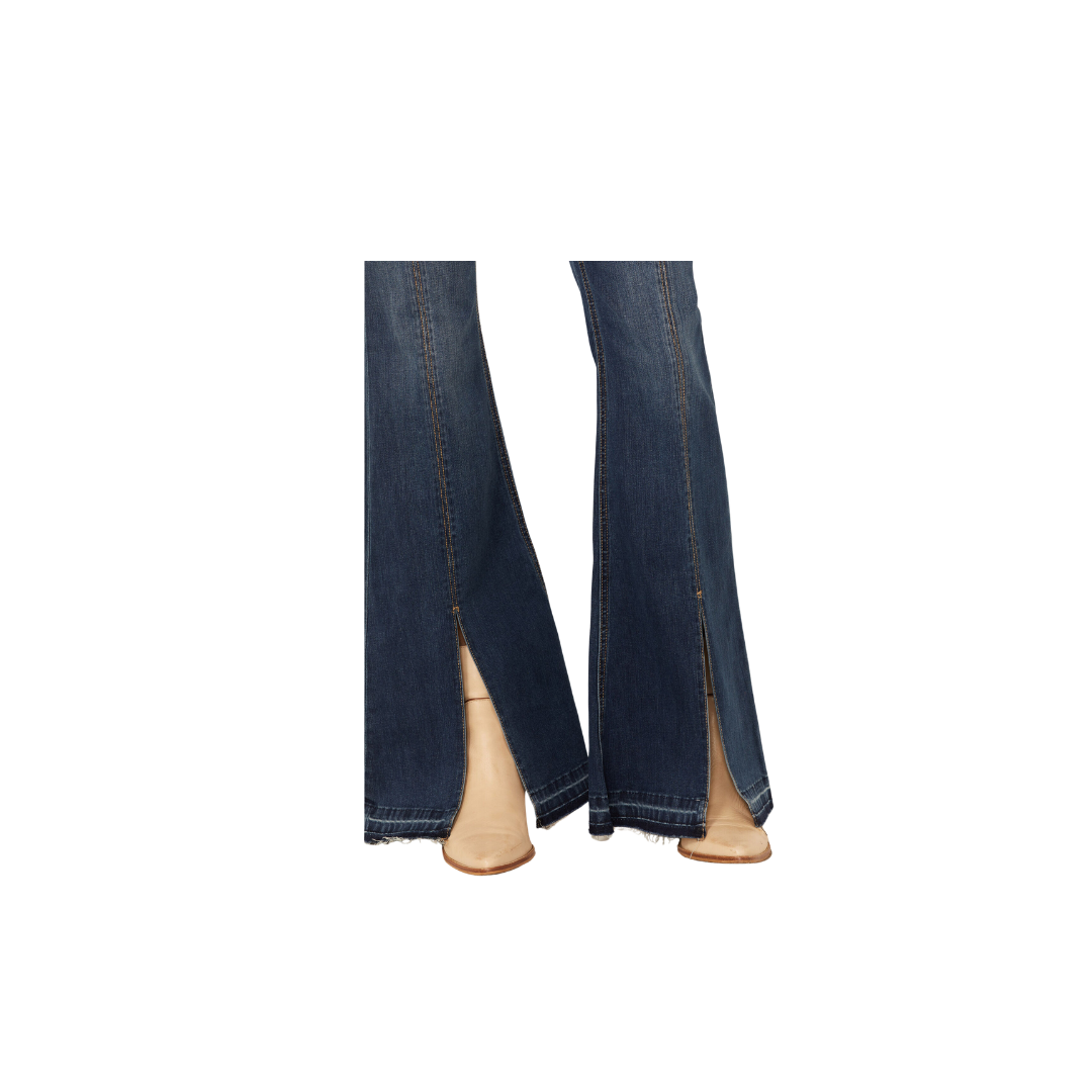Grace In La Women's High Rise Split Bottom Flare Denim Jeans