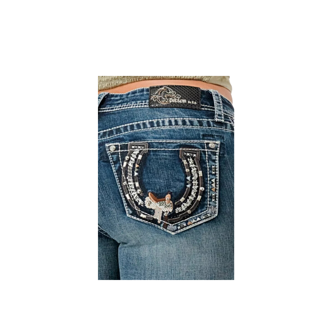 Grace in La Women's Western Horseshoe Saddle Embroidered Bootcut Stretch Jeans