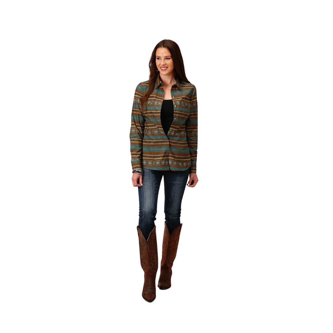 Roper Women's Clay Aztec Print Western Brown Shirt