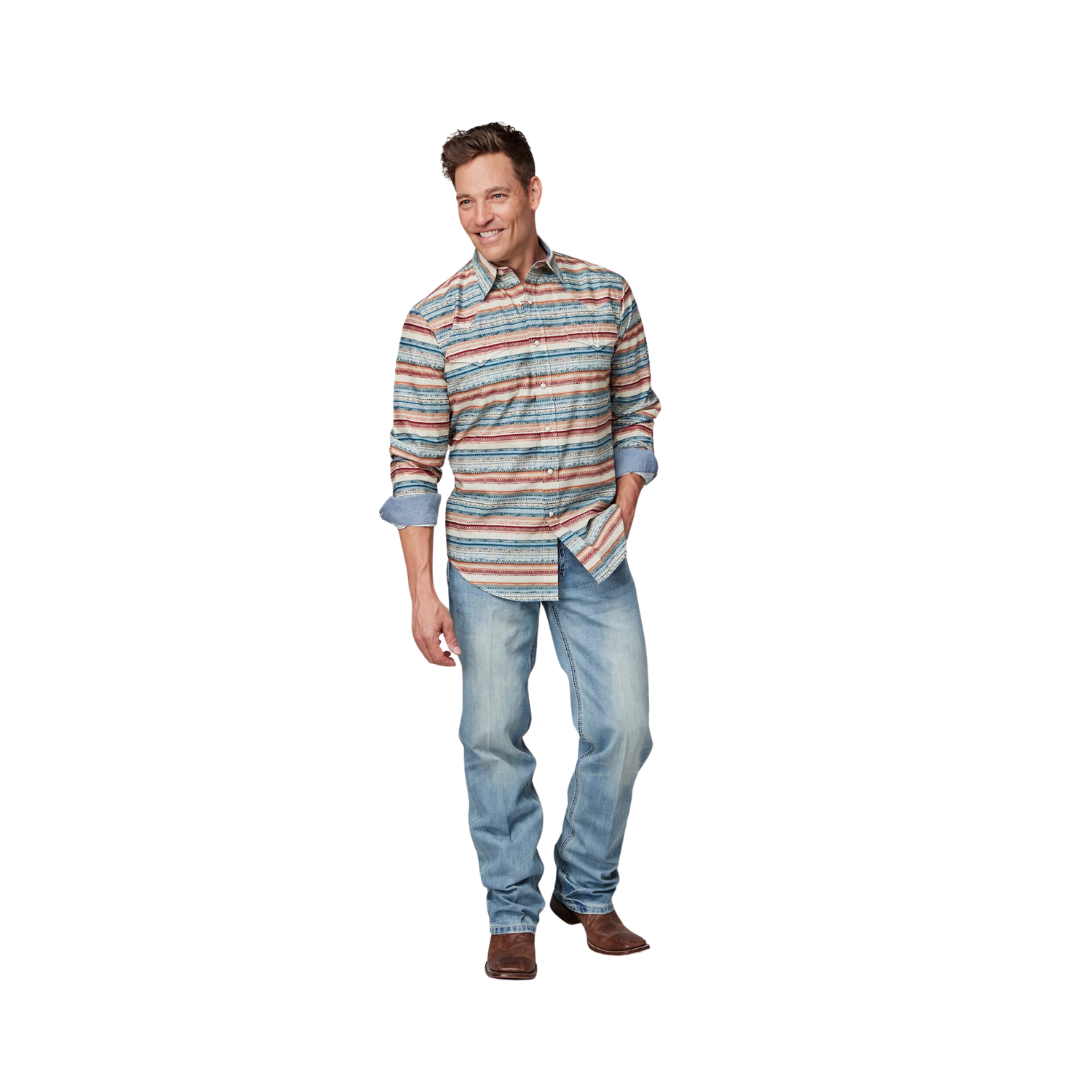 Roper Men's Distressed Aztec Print White Shirt