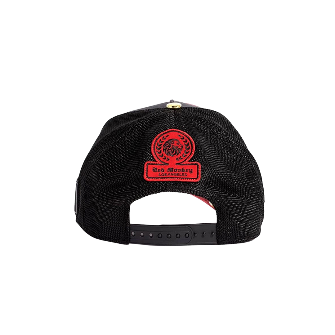Red Monkey Unisex King Of The Ring Mesh Back Snapback Patch Hats Black Cap