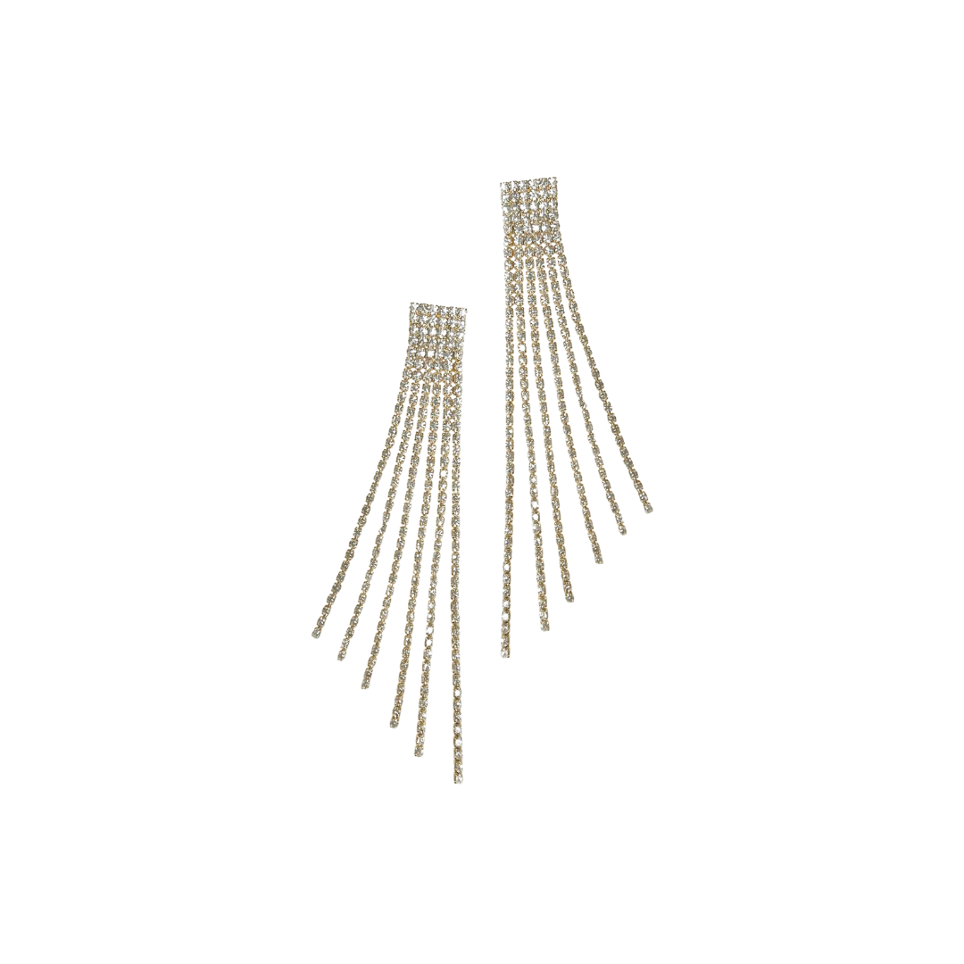 Southern Grace Women's Abstract Rhinestone Fringe Gold Earrings