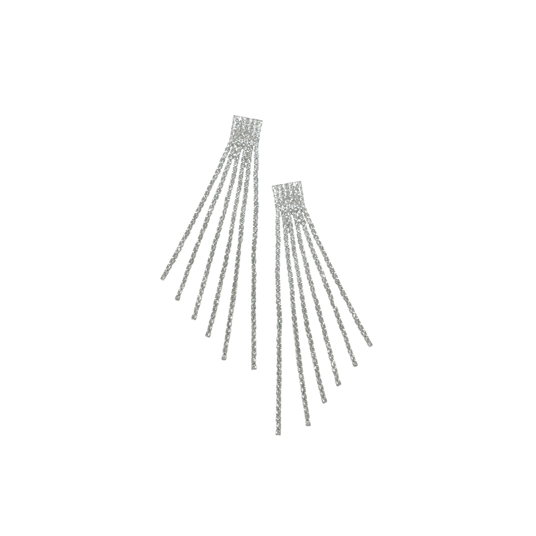 Southern Grace Women's Silver Abstract Rhinestone Fringe Earrings