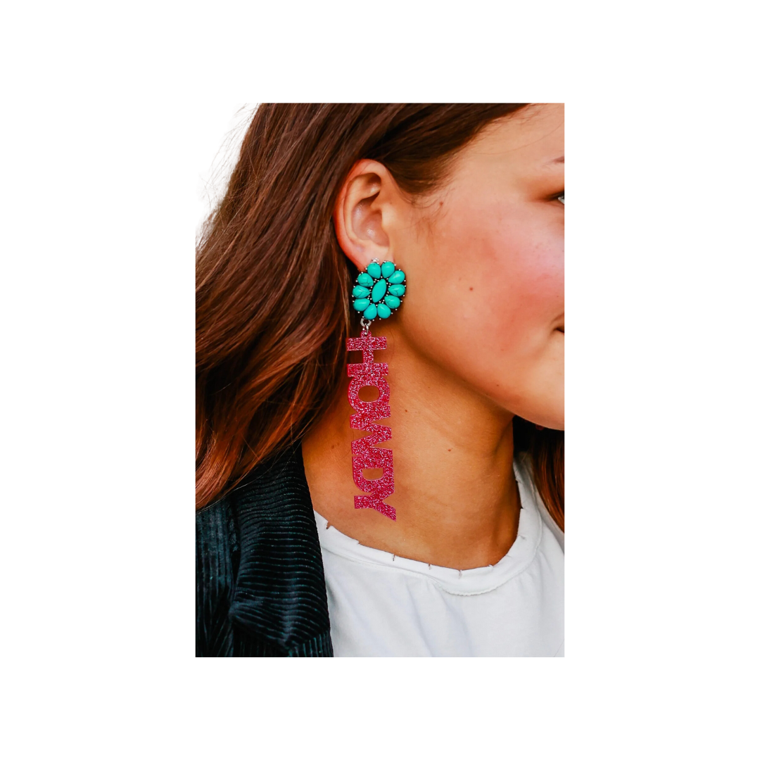 Southern Grace Women's Howdy Pardner In Pink Earrings