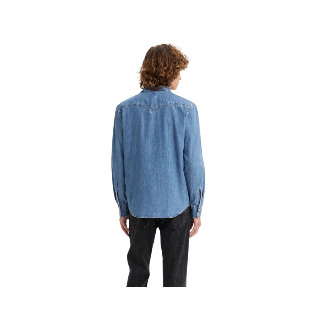 Levi Strauss Men's Classic Western Standard Fit Indigo Stone Wash Blue Shirt