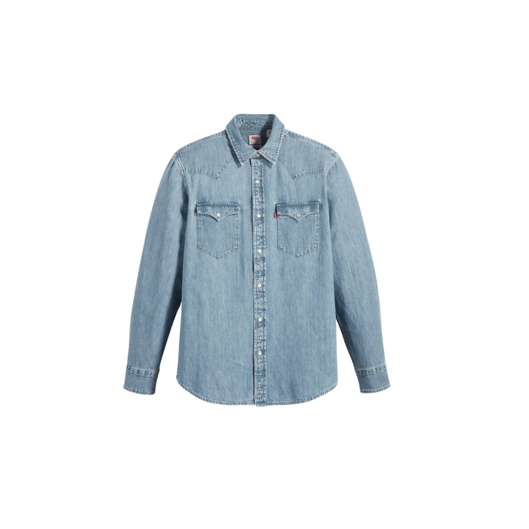 Levi Strauss Men's Classic Western Standard Fit Indigo Stone Wash Blue Shirt