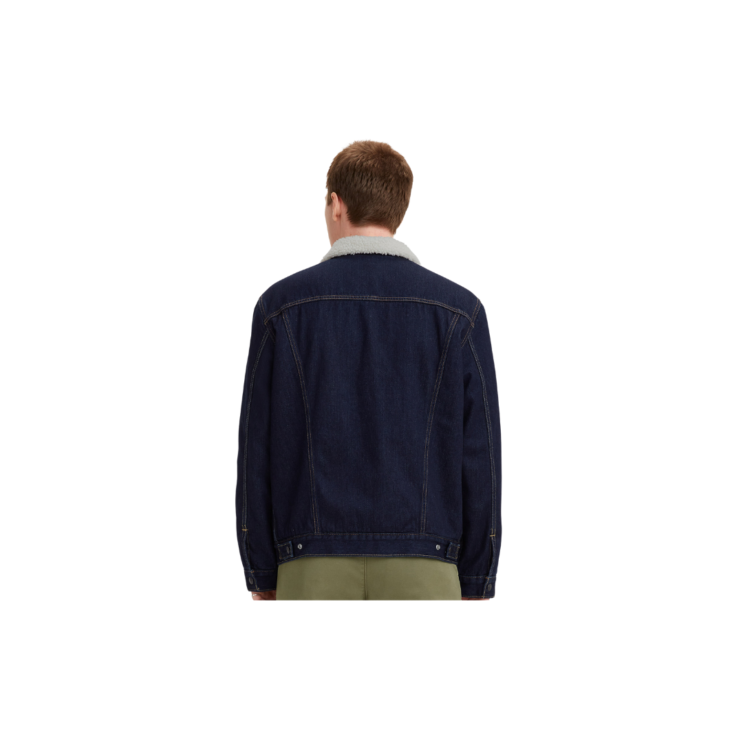 Levi's Men's Sherpa Trucker Denim Snap Juniper Rinse Blue Jacket