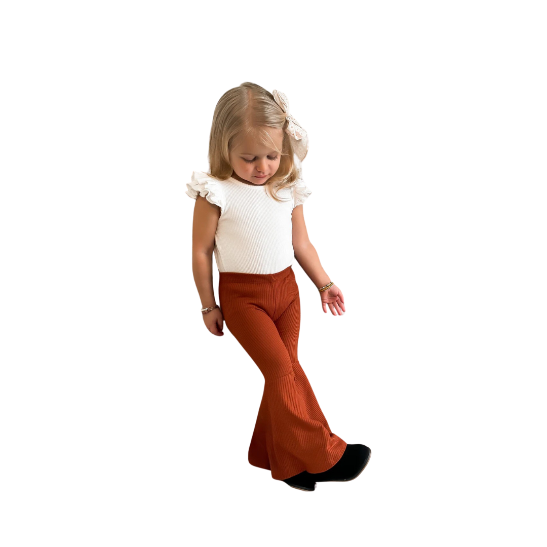 Panhandle Slim Infant Girl's Ribbed Girls Bell Flare Brown Pants