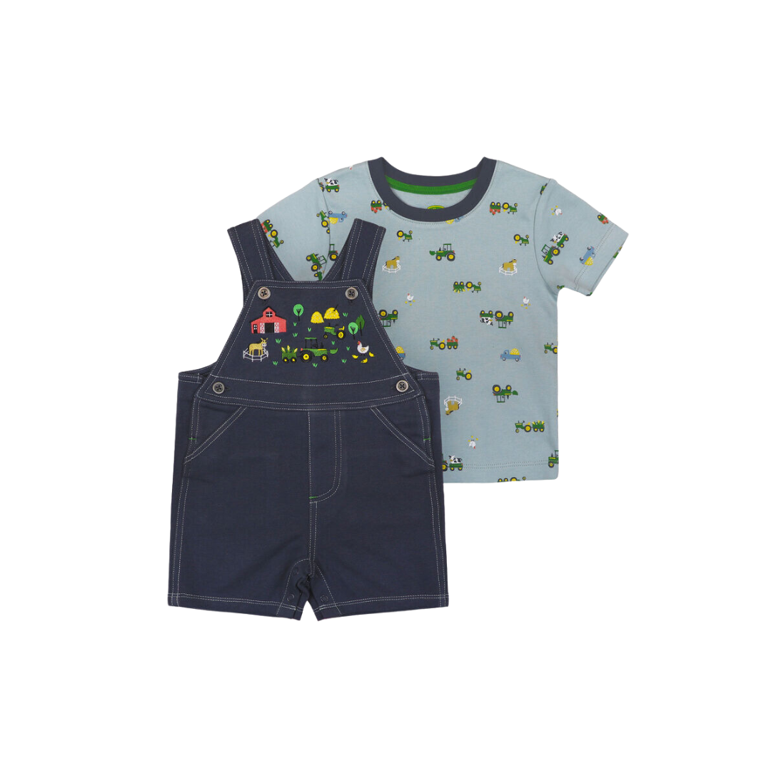 John Deere Kid's Tractor Shortall Short Sleeve Shirt Overall Set 2 Piece