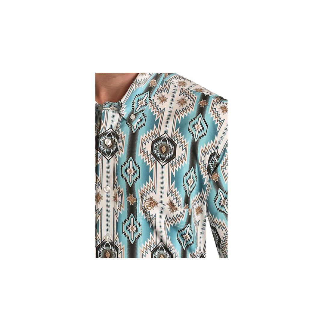 Panhandle Slim Men's Aztec Print Short Sleeve Button Turquoise Shirt