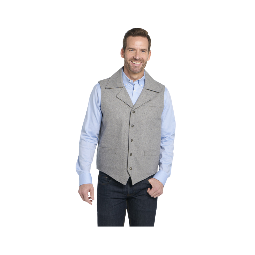 Sidran Men's Wool Melton Snap Front Collared Concealed Carry Pocket Dove Grey Vest