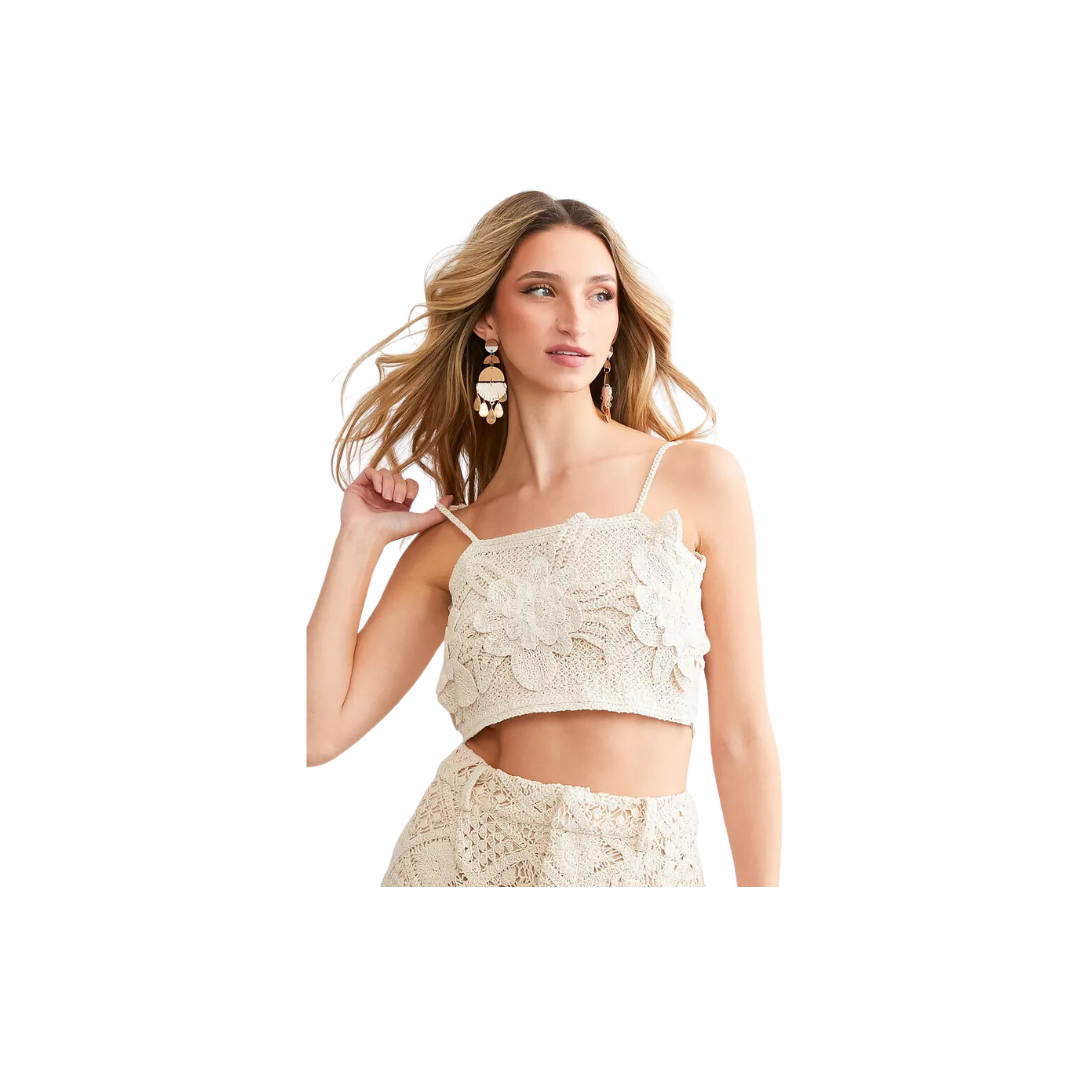 Miss Me Women's Cropped Crochet Tank Natural Top