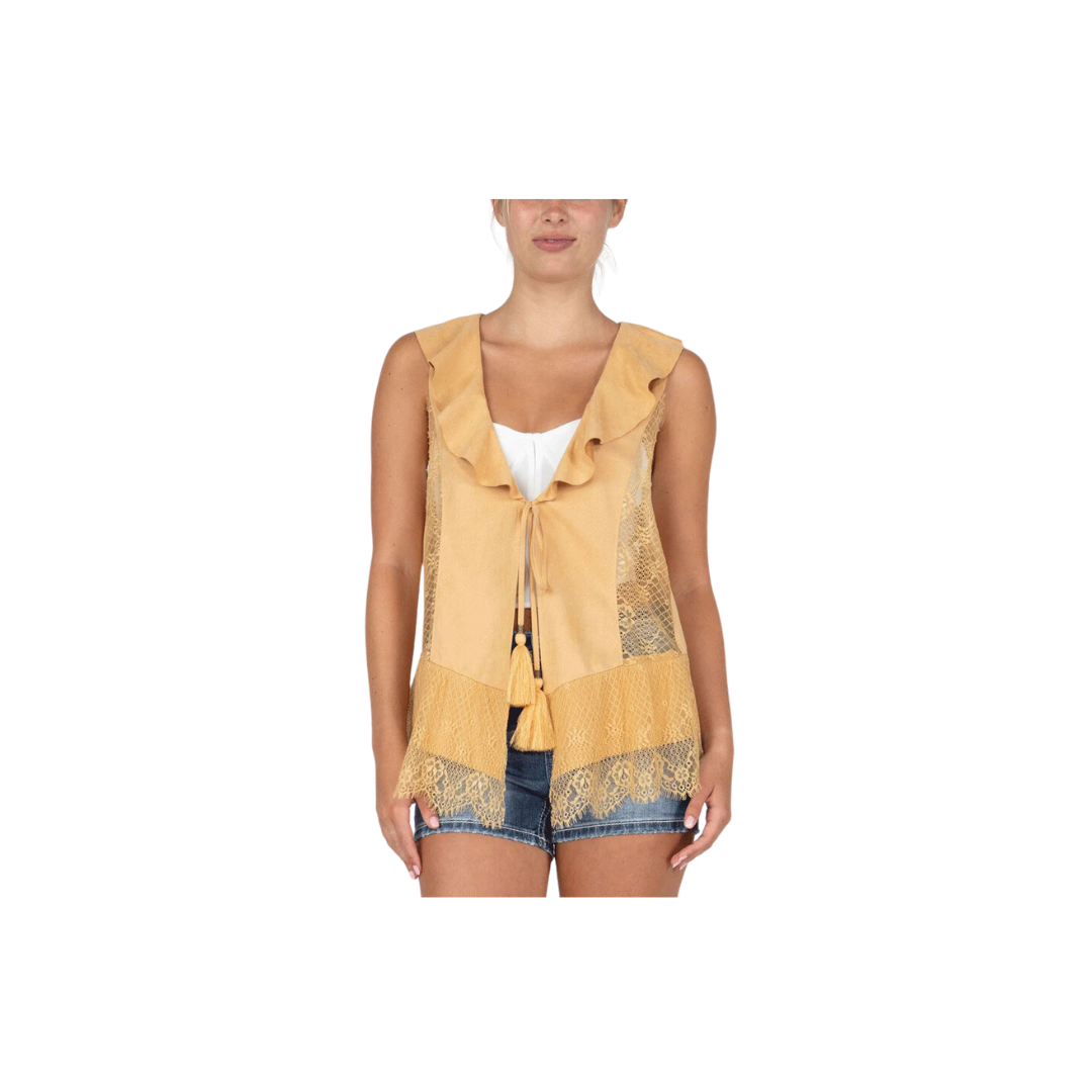 Miss Me Women's Ruffled Flowy Mustard Gold Vest