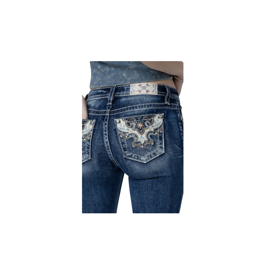 Miss Me Women's Spring Bloom Slim Bootcut Vintage Blue Jeans