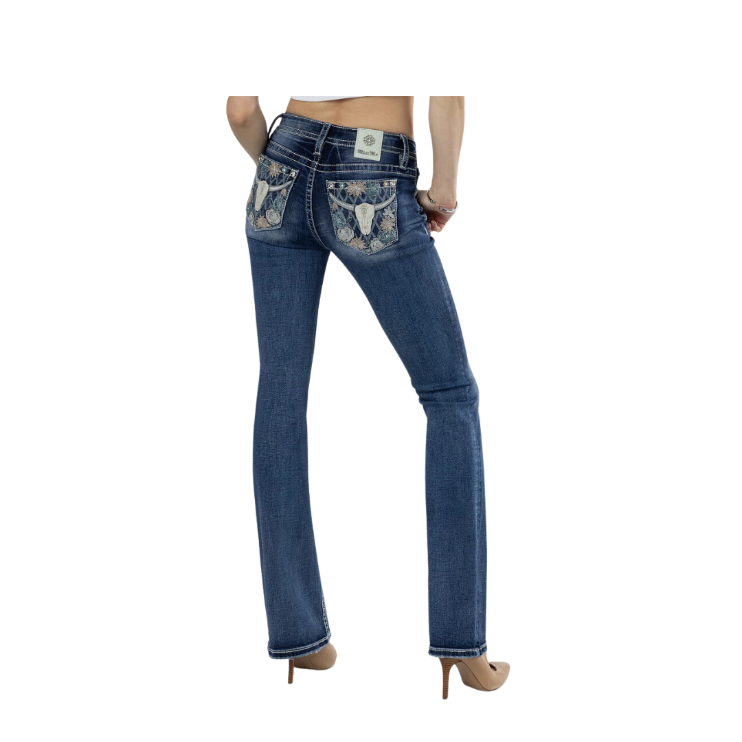 Miss Me Women's Western Bloom Bootcut Medium Wash Jeans