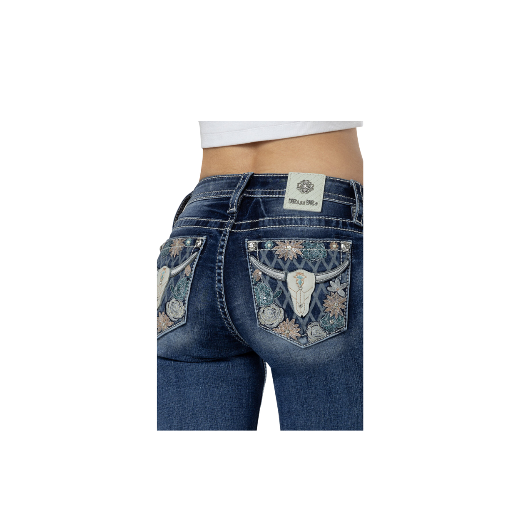 Miss Me Women's Western Bloom Bootcut Medium Wash Jeans