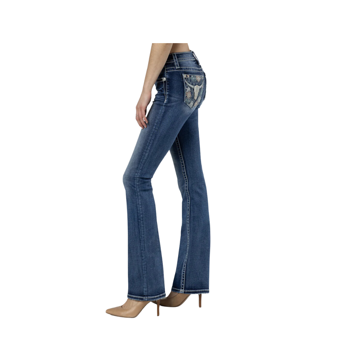 Miss Me Women's Western Bloom Bootcut Medium Wash Jeans
