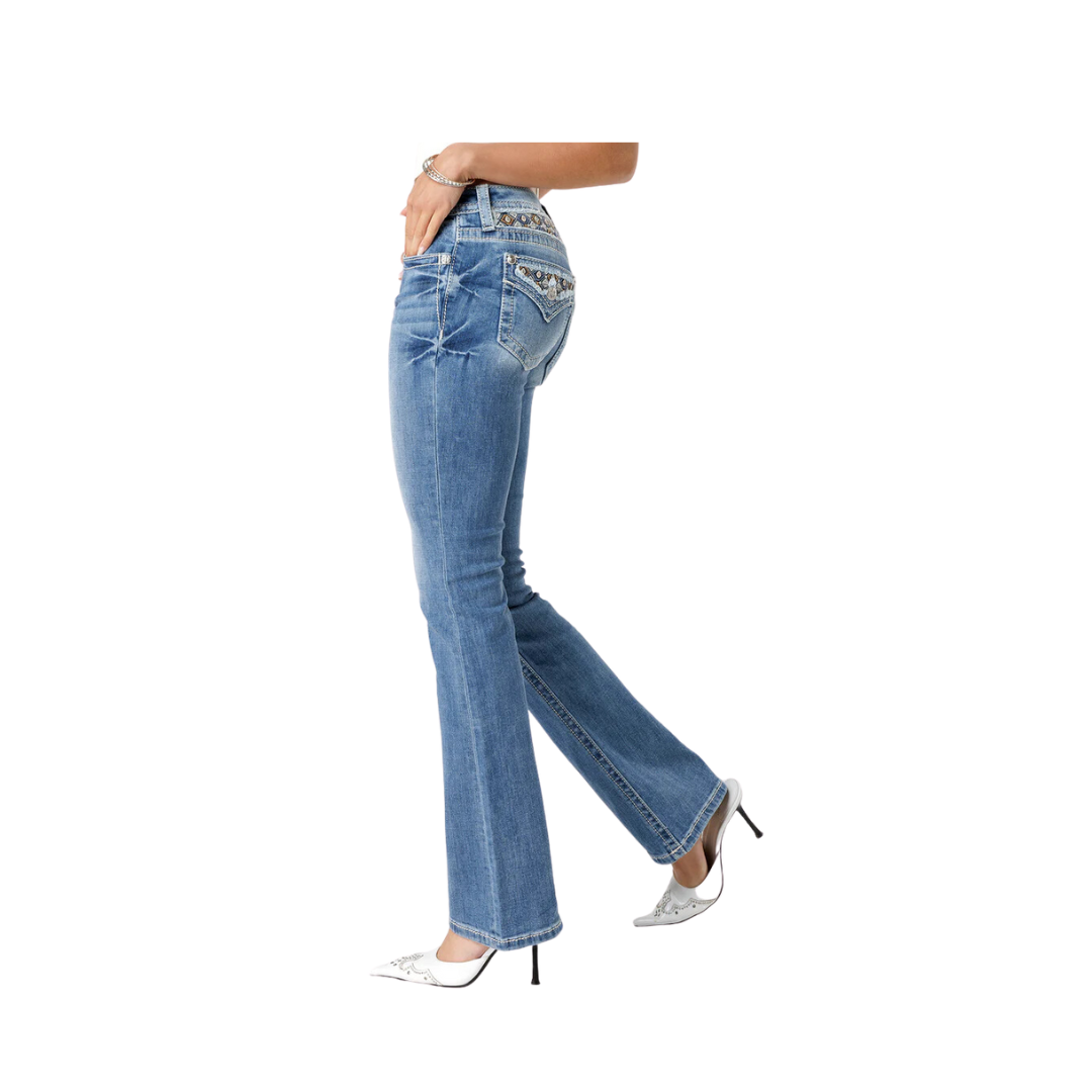 Miss Me Women's Stitched to Topaz Bootcut Medium Wash Jeans